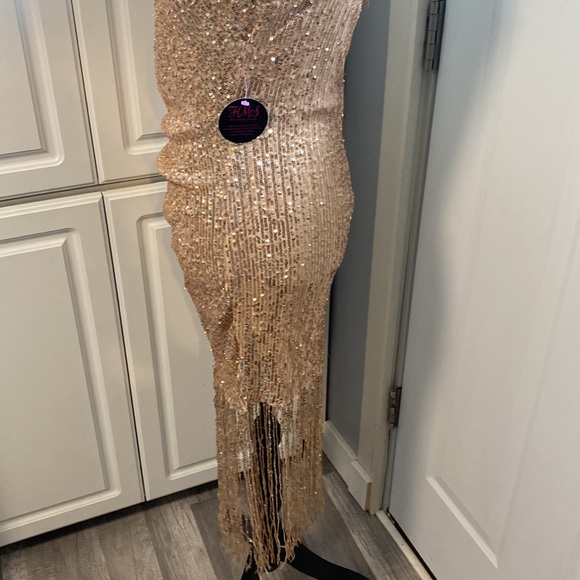 Hot Miami Styles Gold sequin beaded dress large - Picture 3 of 13